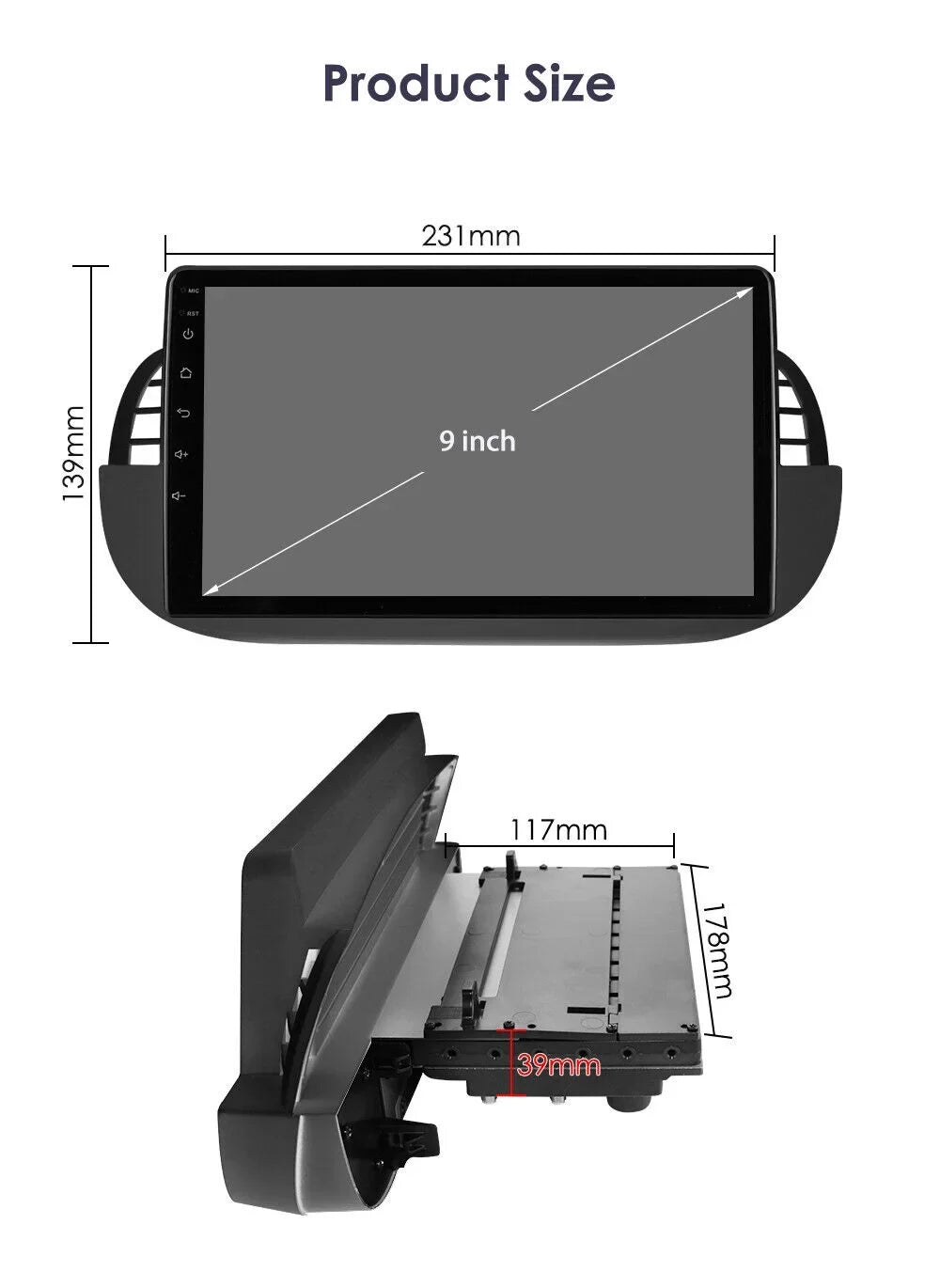 For Fiat 500 2007-2015 9" Car GPS WIFI Navigation Radio Stereo DSP Android Auto Carplay 3+32GB AHD Backup Camera