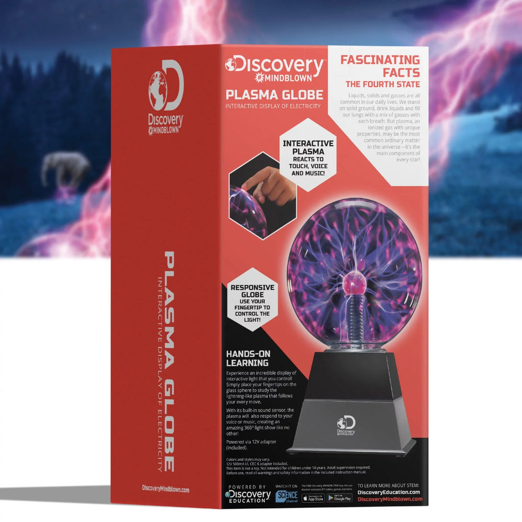 Discovery #Mindblown 6" Plasma Globe Lamp with Interactive Electric Touch and Sound Sensitive Lightning and Tesla Coil, Includes AC Adapter, Glass STEM Lava Lamp-Style Light for Desk, Kids Room