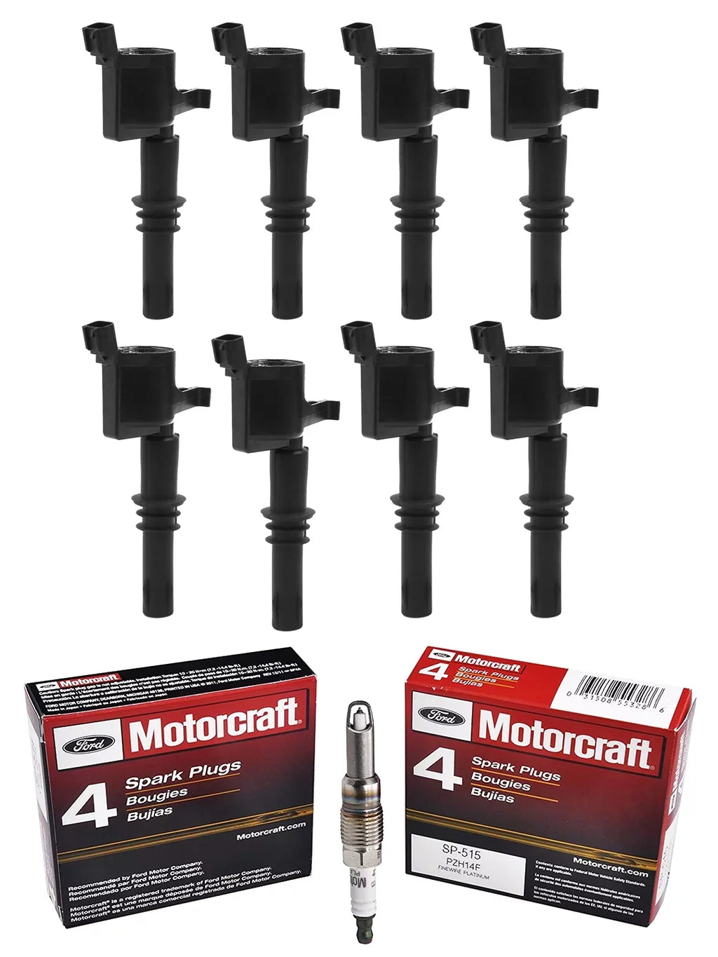 Set of 8 ISA Ignition Coils & 8 Motorcraft Brand Spark Plugs Compatible with 2004-2008 Ford F150 Expedition F250 Super Duty F350 Super Duty 5.4L V8 Replacement for FD508 SP515