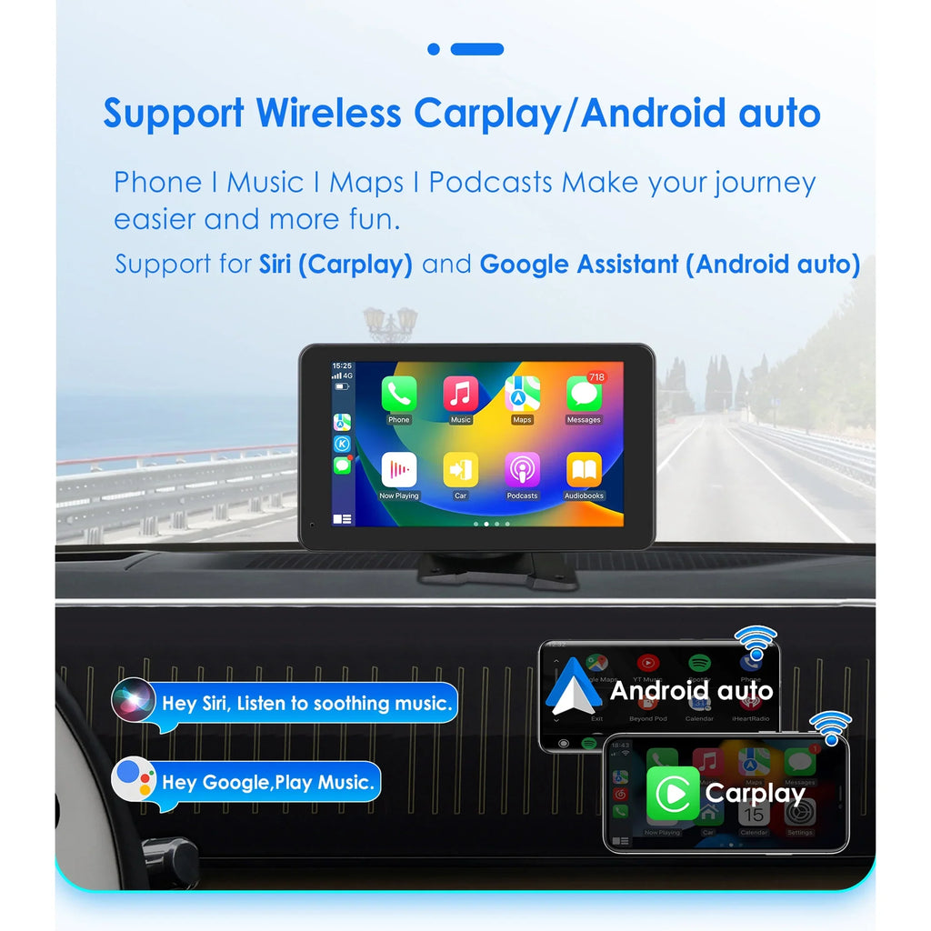 GPS Navigation Apple Carplay AUX FM Car Radio Stereo Head Unit 7" Touchscreen 360° Adjustable Portable Mirror Link Android Auto Monitor Player