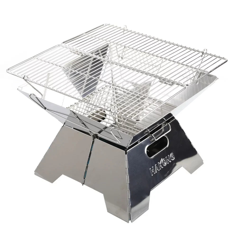 HAKONG Stainless Steel Portable BBQ Grill  Foldable Design Perfect for Traveling and Picnic Barbecue