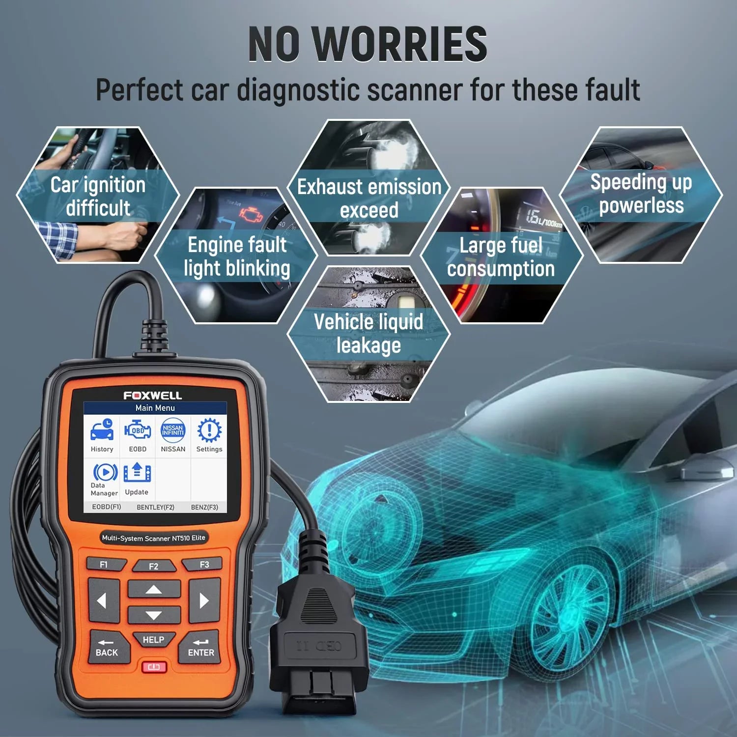 Foxwell NT510 Elite OBD2 Scanner Fits for Nissan Infiniti Professional Bi-Directional Scan Tool All System Scanner Car Diagnostic Tool with Oil Reset EPB SAS TPS Battery Registration OBD2 Code Reader