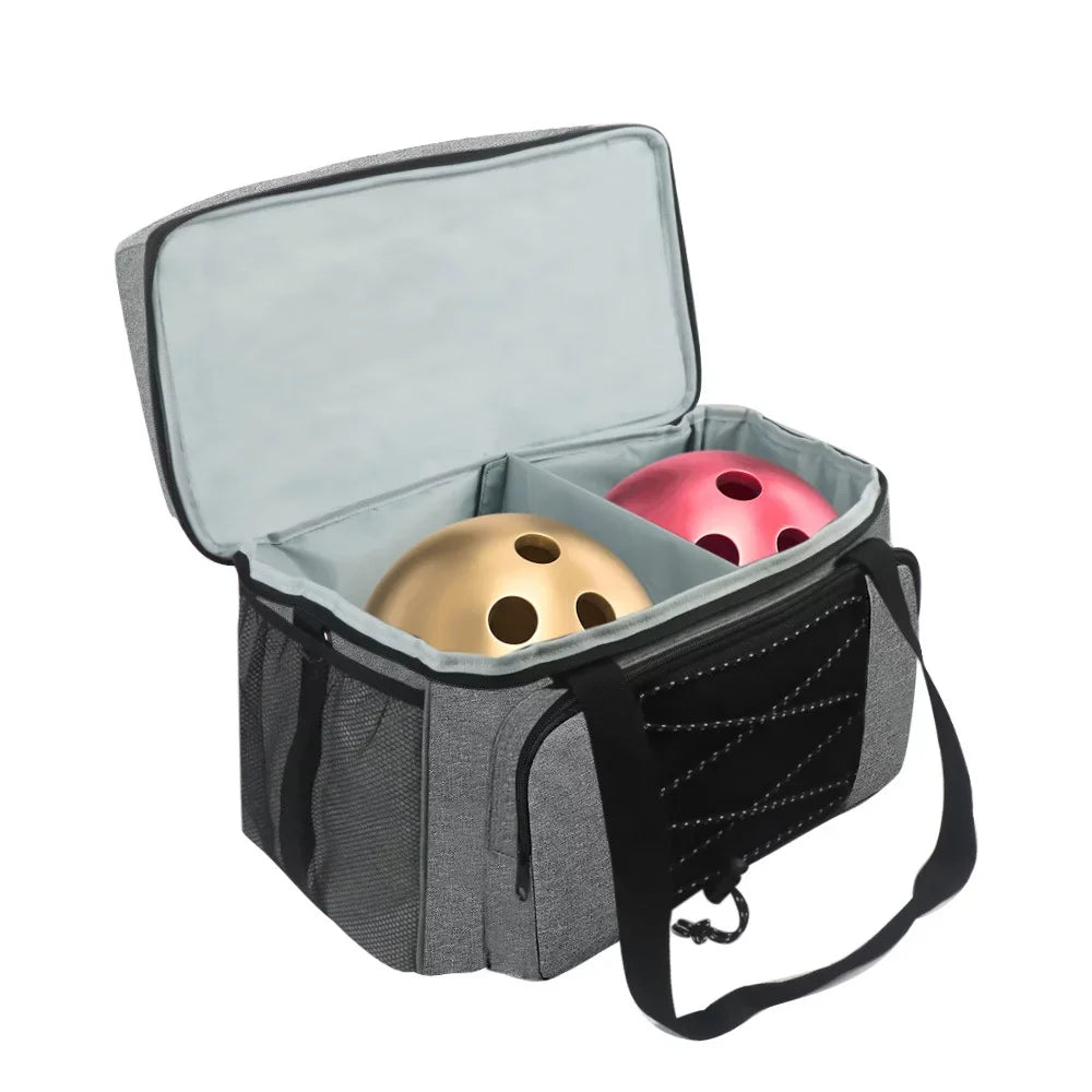 Bowling Bag for 2 Balls Portable Bowling Tote Bag with Padded Ball Holder for Double Ball and Pair of Bowling Shoes up to Mens 16