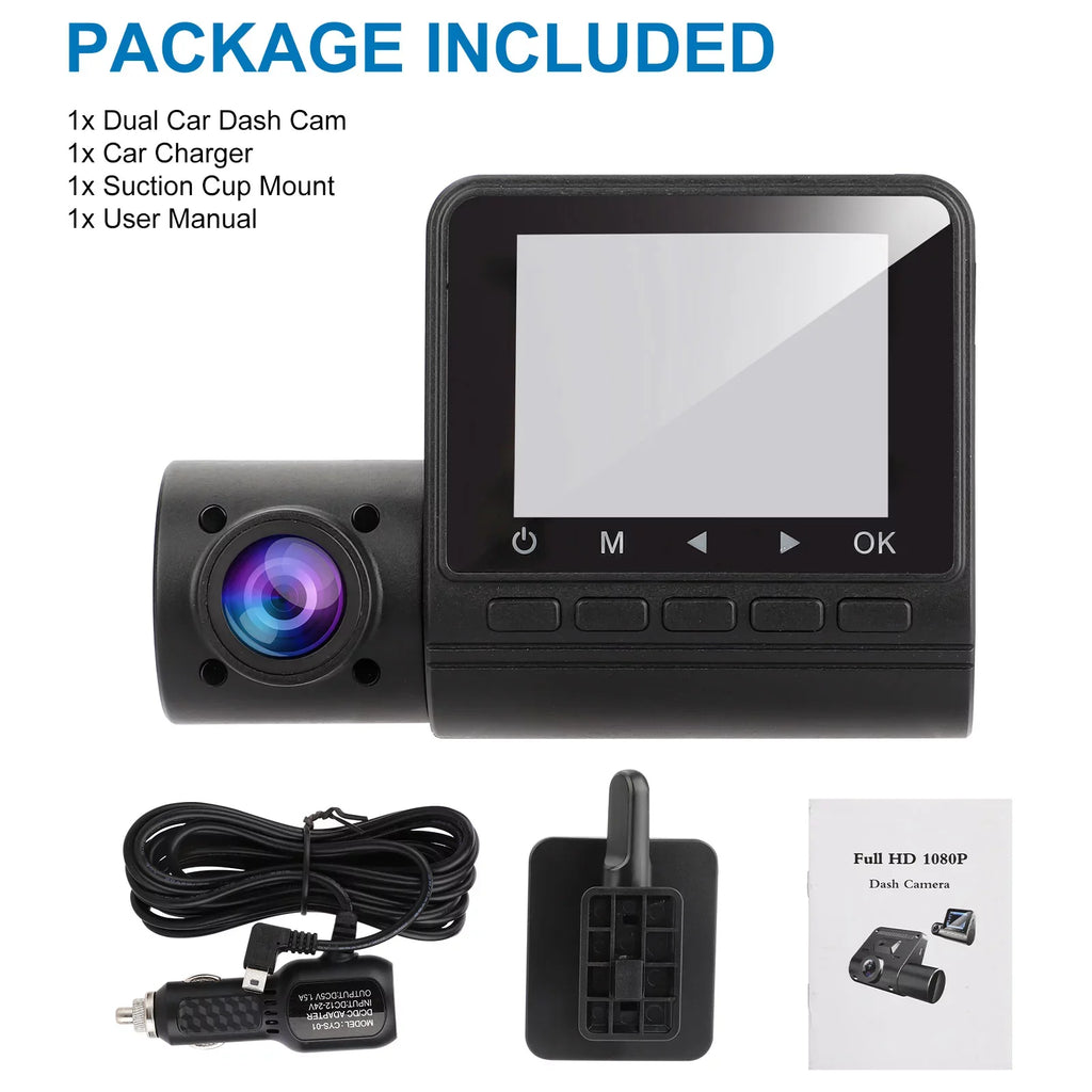 Dual Dash Cam, TSV 1080P Car Driving Recorder Camera, 170° Wide Angle Front Inside Camera with Night Vision, Loop Recording, G-Sensor, Parking Mode, Motion Detection, HDR, Black