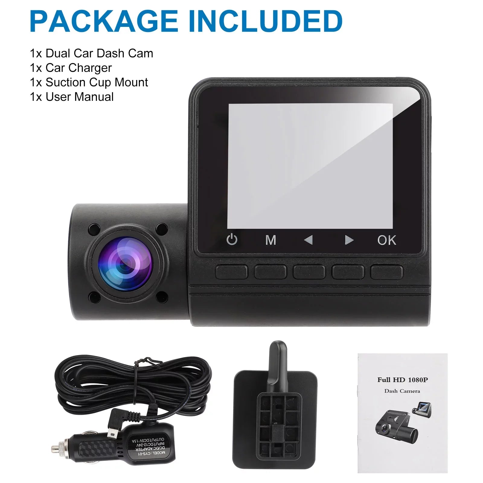 Dual Dash Cam, TSV 1080P Car Driving Recorder Camera, 170° Wide Angle Front Inside Camera with Night Vision, Loop Recording, G-Sensor, Parking Mode, Motion Detection, HDR, Black
