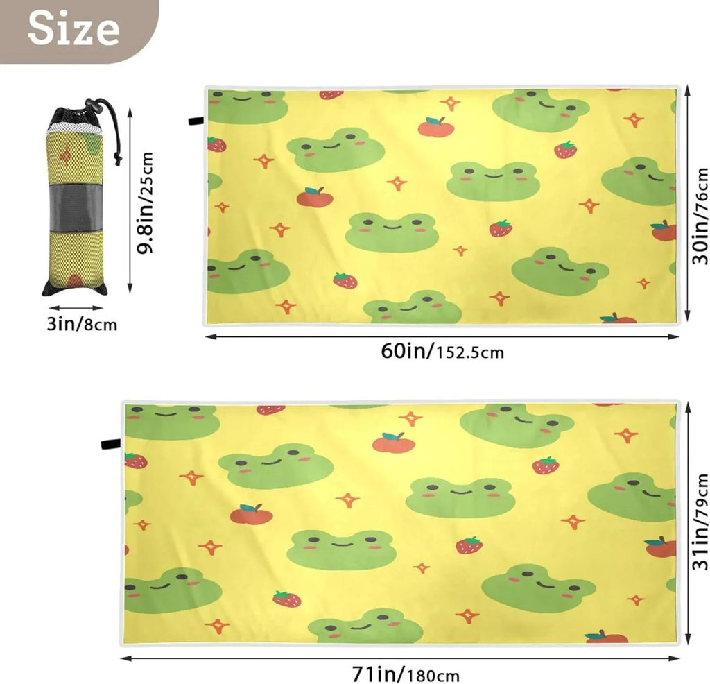 Bestwell Cute Cartoon Frog Beach Towel - Lightweight Compact Oversized Travel Towels - Super Absorbent Quick Dry Towel for Swimming Camping Holiday（194）