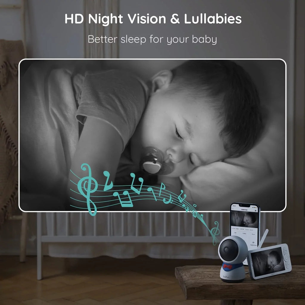 BOIFUN Video Baby Monitor with Remote Pan-Tilt-Zoom, 1080P, Motion Detection & Auto Track, 300M Long Range, APP, Night Vision, 5'' Smart Baby Monitor with Camera and Two-way Audio