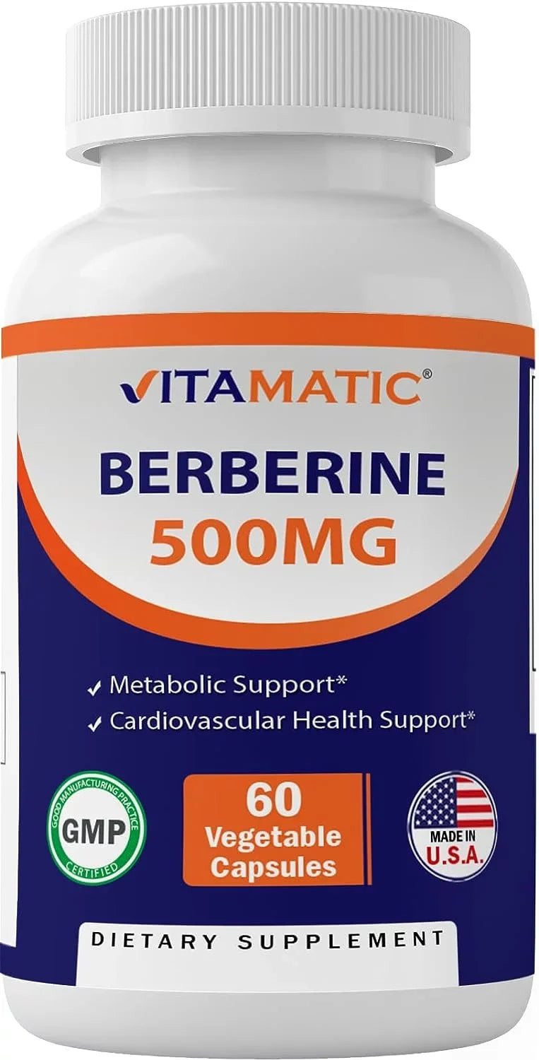 Vitamatic Berberine Supplement 500mg - 60 Vegetable Capsules - Made in The USA - Gluten Free - Non-GMO (3 Bottles)