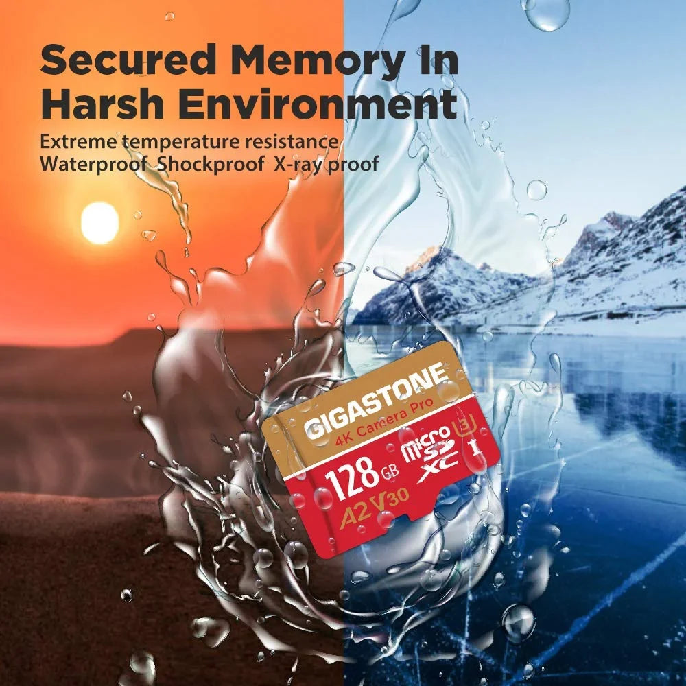 Gigastone 128GB Micro SD Card, 4K Video Recording, 4K Camera Pro, compatible with Nintendo Switch, Dash Cam, GoPro Cameras, R/W up to 100/50 MB/s, Micro SDXC UHS-I A1 V30 Class 10, 2 Pack (2x128GB)