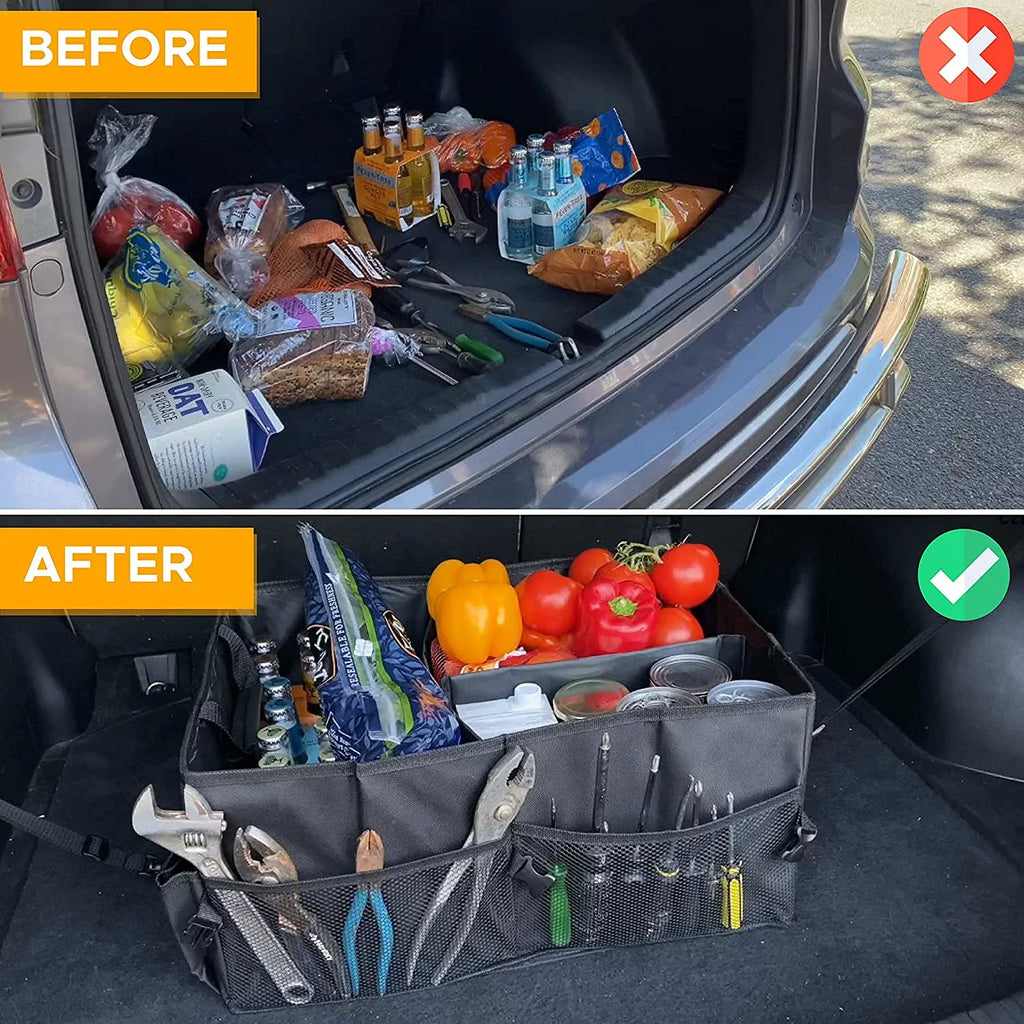 EcoNour Trunk Organizer for Car | Multi Compartment Collapsible Trunk Organizer for Cars and Suv’s | Black