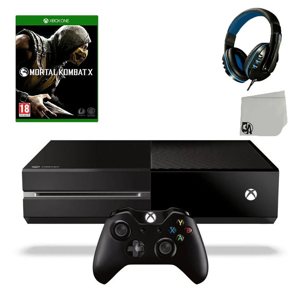 Microsoft Xbox One Original 500GB Gaming Console Black Headset With Mortal Kombat X Game BOLT AXTION Bundle Like New