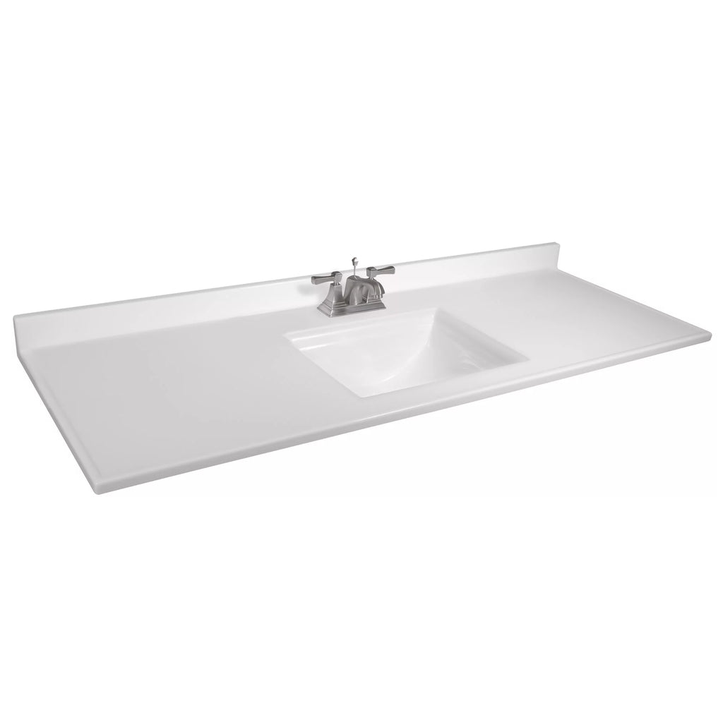 Design House 557660-WHT 61-inch Camilla Cultured Marble Centerset Mount Rectangle Single Bow Vanity Top with Integrated Backsplash, Solid White