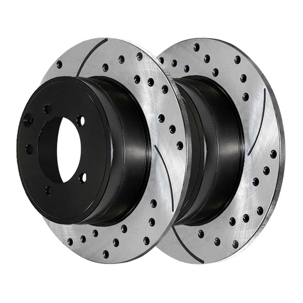 AutoShack Rear Drilled Slotted Brake Rotors Black Pair of 2 Driver and Passenger Side Replacement for Jeep Patriot Compass Dodge Avenger Caliber Chrysler 200 Sebring Mitsubishi Lancer V6 FWD PR63038LR