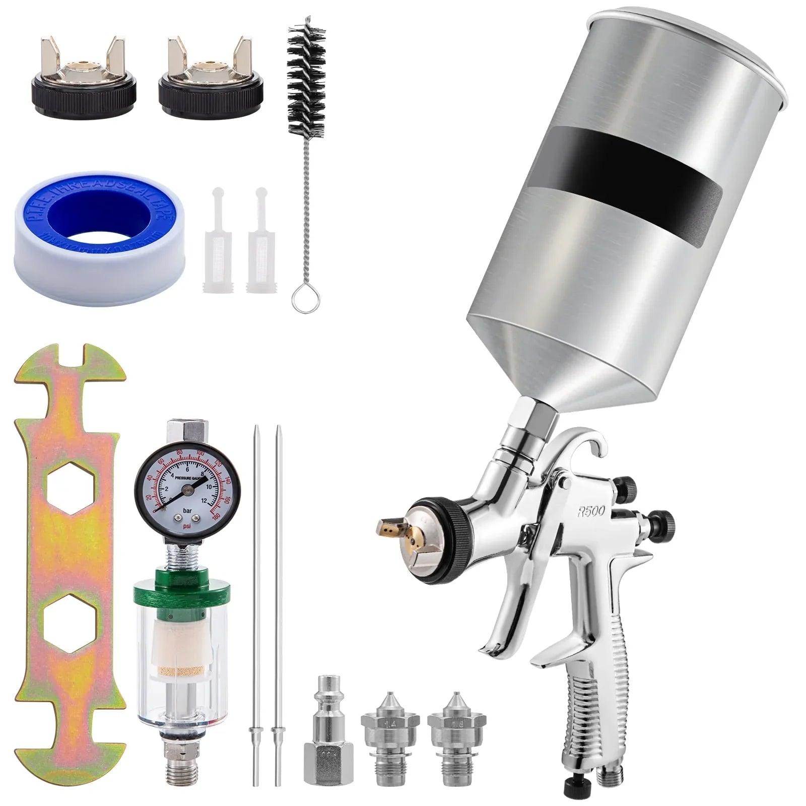 SKYSHALO HVLP Spray Gun, High Performance Automotive Gravity Feed Spray Gun with 1.3mm 1.4mm 1.8mm Stainless Steel Nozzles, 1000cc Aluminum Cup for Auto Paint, Primer, Clear/Top Coat & Touch-Up