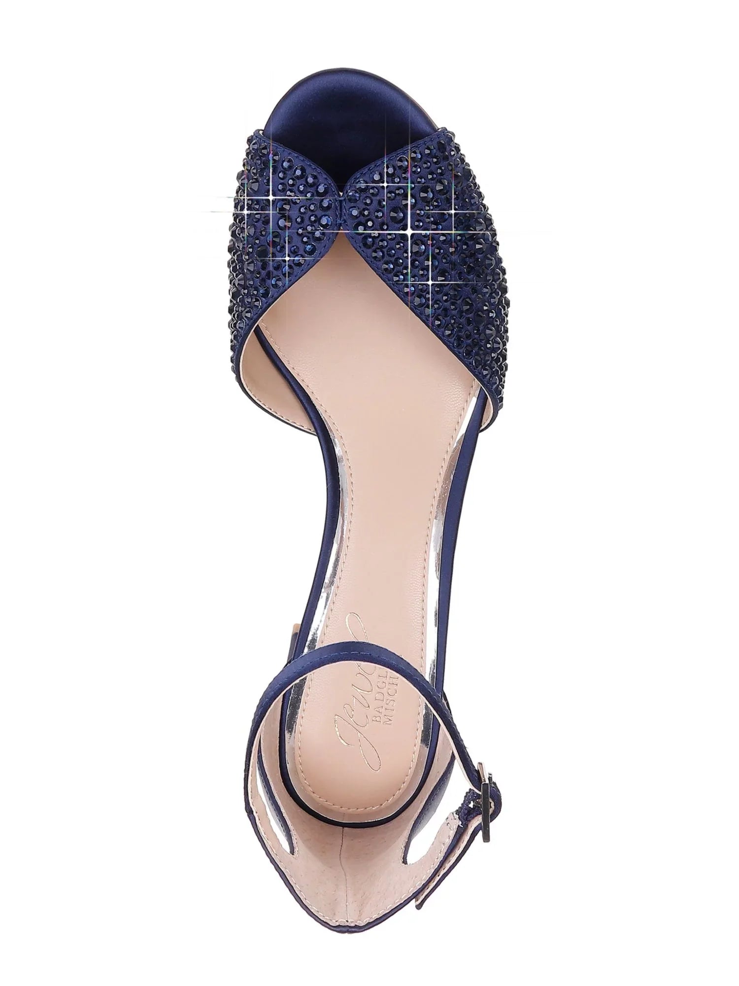 JEWEL BADGLEY MISCHKA Womens Navy Ankle Strap Rhinestone Sycamore Round Toe Block Heel Buckle Dress Sandals Shoes 9.5