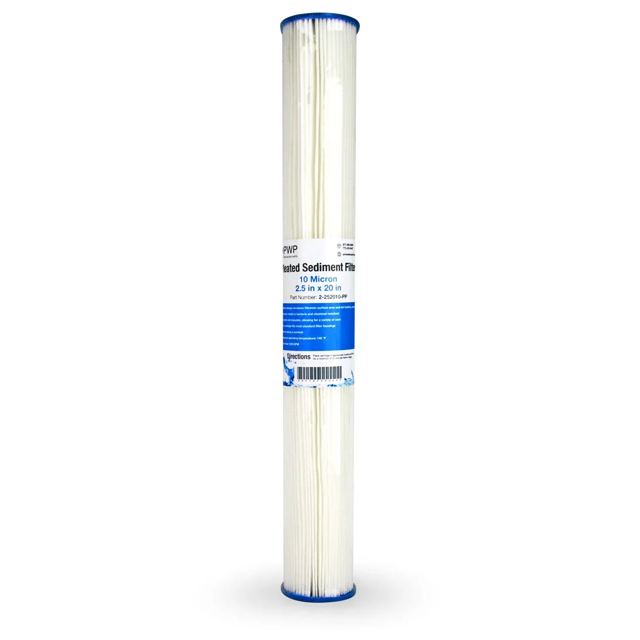Pleated Poly Water Filter Cartridge 20x2.5" 10 micron 25 Pack