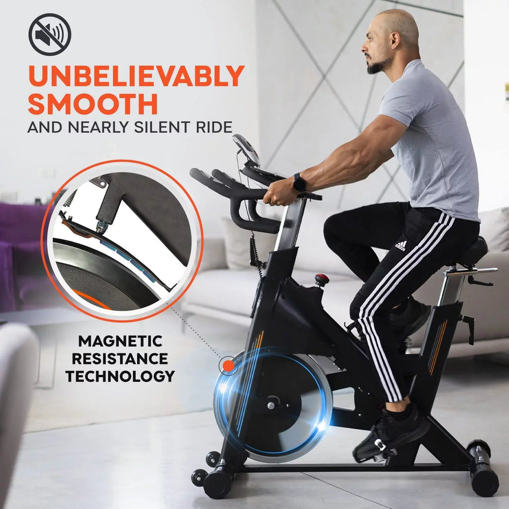 Gymnastics Power indoor exercise bike, commercial Build with magnetic resistance and dumbbells, stationary bike 350 lbs capacity