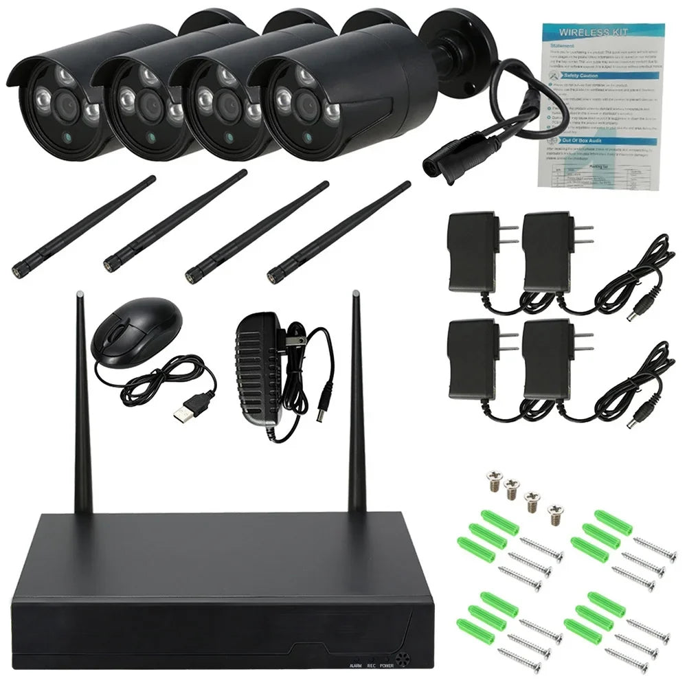 Apexeon Webcam,Wireless WiFi 4CH 1080P Support P2P 1.0MP Wireless 1080P WiFi 1080P  WiFi Waterproof Outdoor IP Camera P2P IR-CUT Vision Motion CCTV NVR Kit 4pcs WiFi Waterproof Florbela