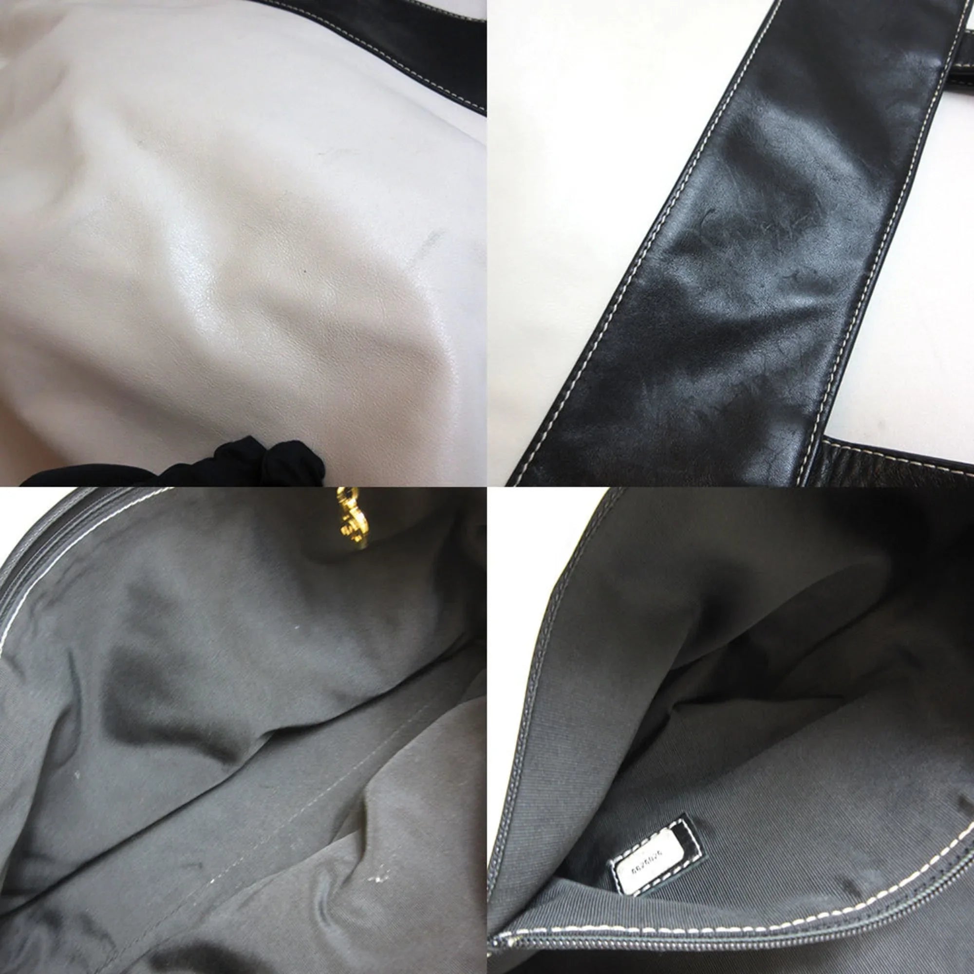 Pre-Owned CHANEL bag bicolor tote white black leather (Good)