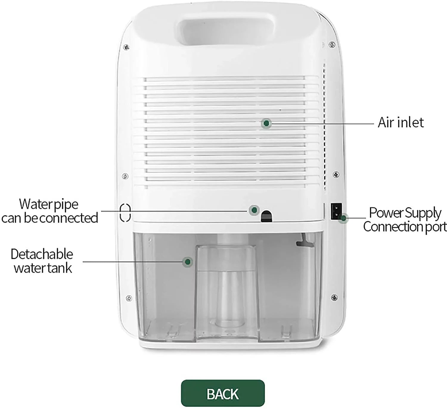 Miumaeov Silent Dehumidifier Moisture Humidity Removal Absorber 2.5L with Drain Hose