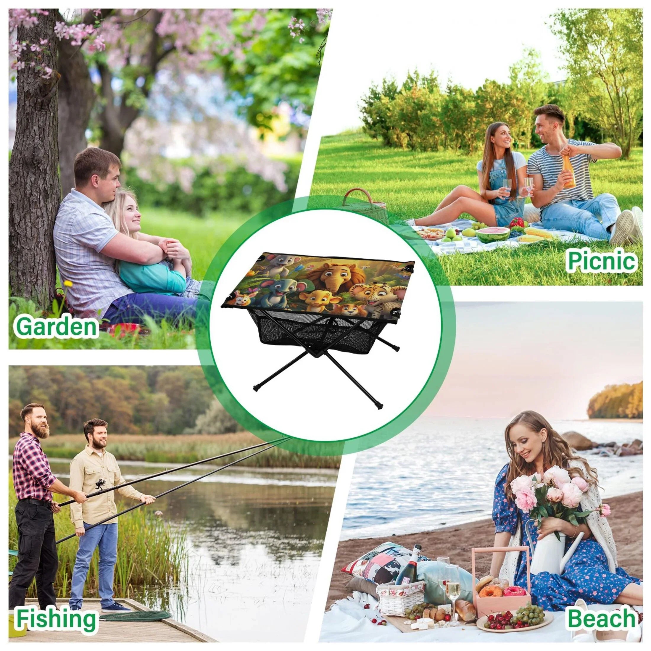 Elephant in Forest Camping Folding Table Portable Beach Table with Storage Bag Compact Picnic Table for Outdoor Travel Fishing BBQ