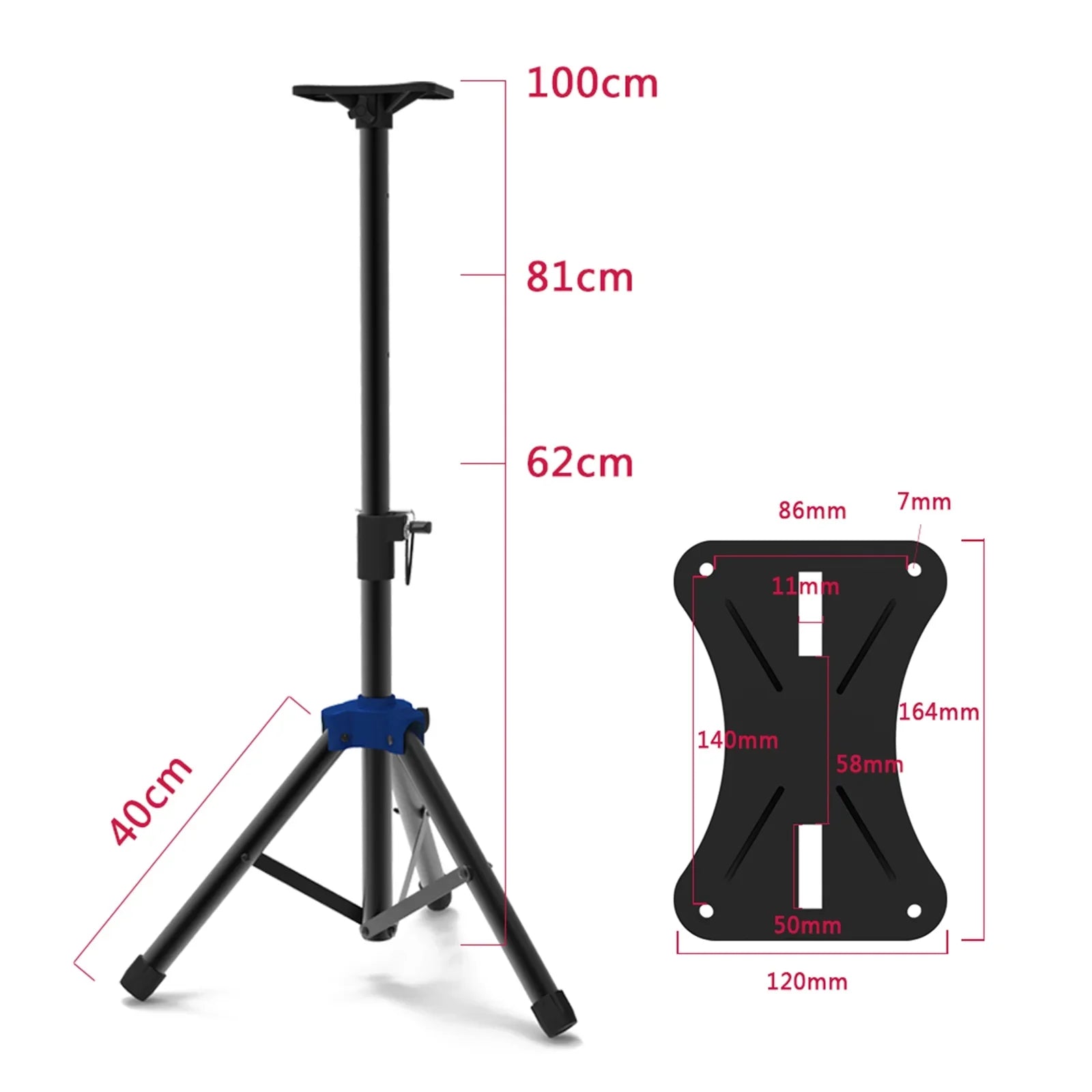 Carevas Heavy Duty Speaker Stand with Telescoping Height, Three point Triangle Base Bracket, for Studio Speakers
