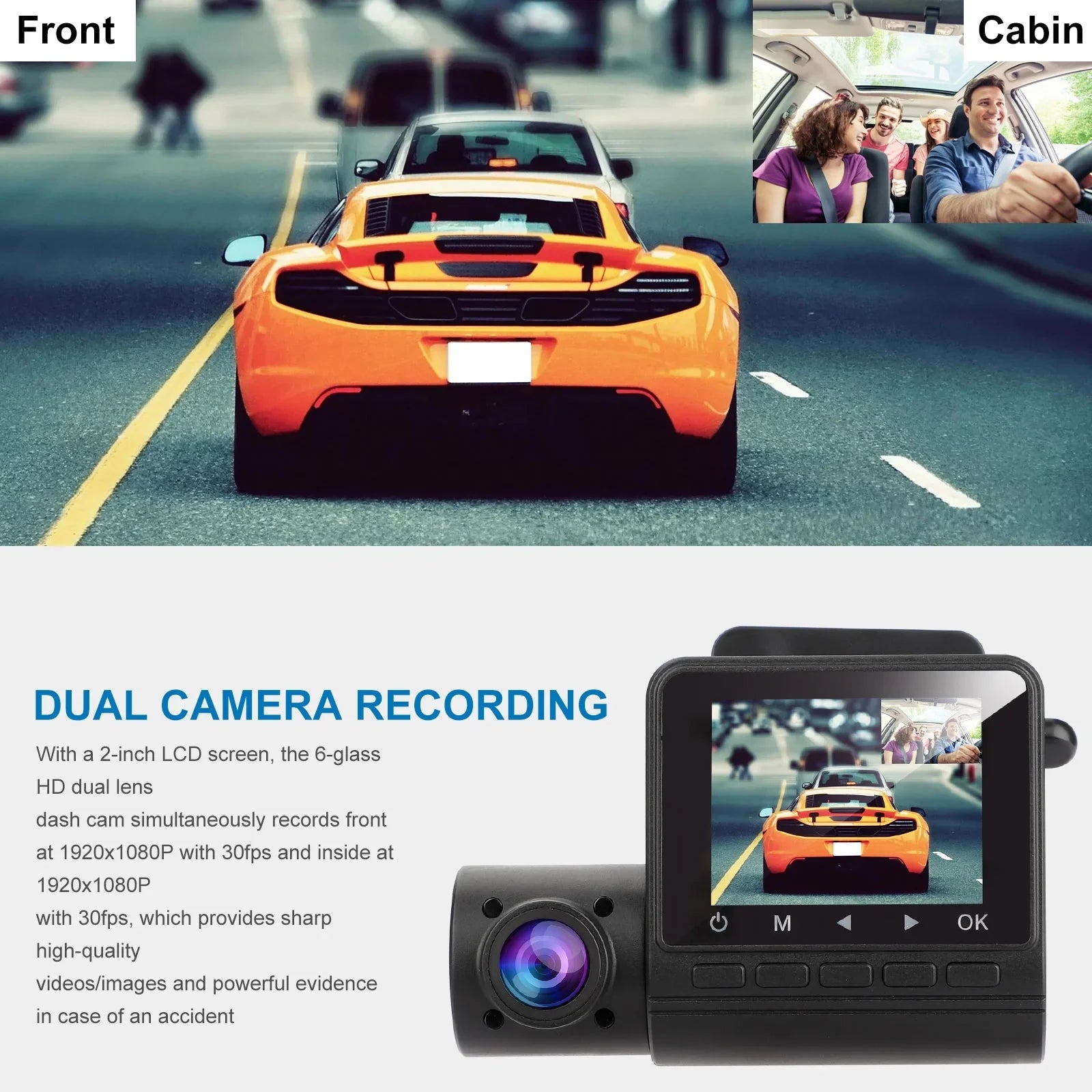 Dual Dash Cam, TSV 1080P Car Driving Recorder Camera, 170° Wide Angle Front Inside Camera with Night Vision, Loop Recording, G-Sensor, Parking Mode, Motion Detection, HDR, Black