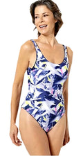 Attitudes by Renee 1-Piece Reversible Bathing Suit Swimsuit - Neon Shatter/Navy  A500943 Size  Large