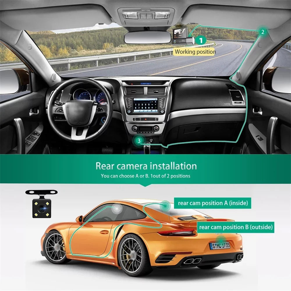 Docooler 3 Cameras Dash Cam 4in Clear Car Rearview Mirror Car Video Recording Camcorder Car Camera Recorder Auto Safety Driving Recorder