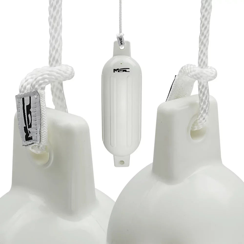 MSC Vinyl Ribbed Boat Fenders Bumpers (White, 4.5" x 16"), 4 Fenders including fender lines and inflators