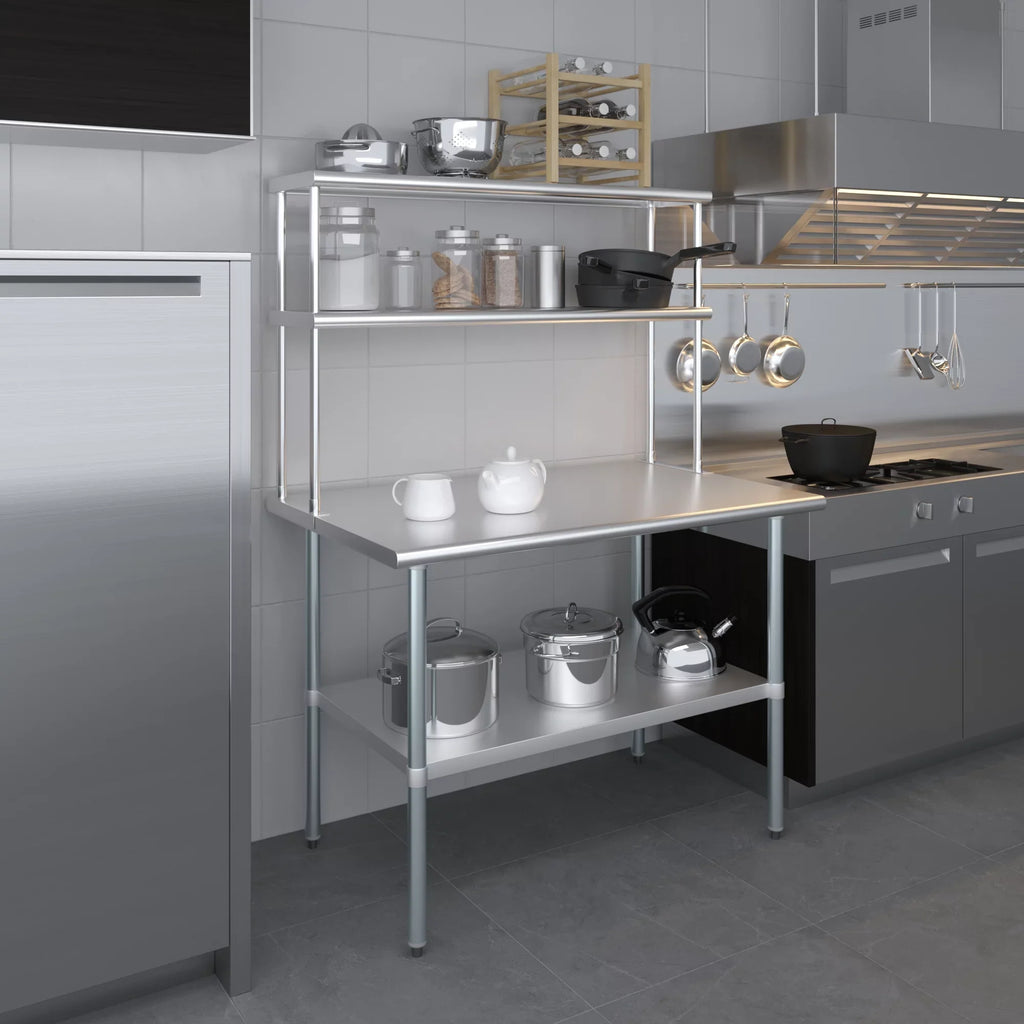 AmGood 30" x 48" Stainless Steel Work Table With 12" Wide Double Tier Overshelf | Metal Kitchen Prep Table & Shelving Combo