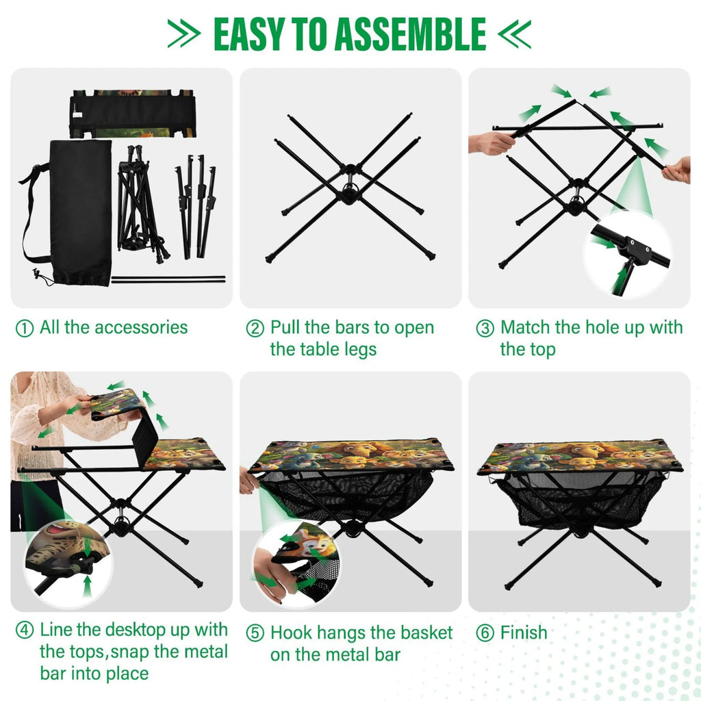 Elephant in Forest Camping Folding Table Portable Beach Table with Storage Bag Compact Picnic Table for Outdoor Travel Fishing BBQ