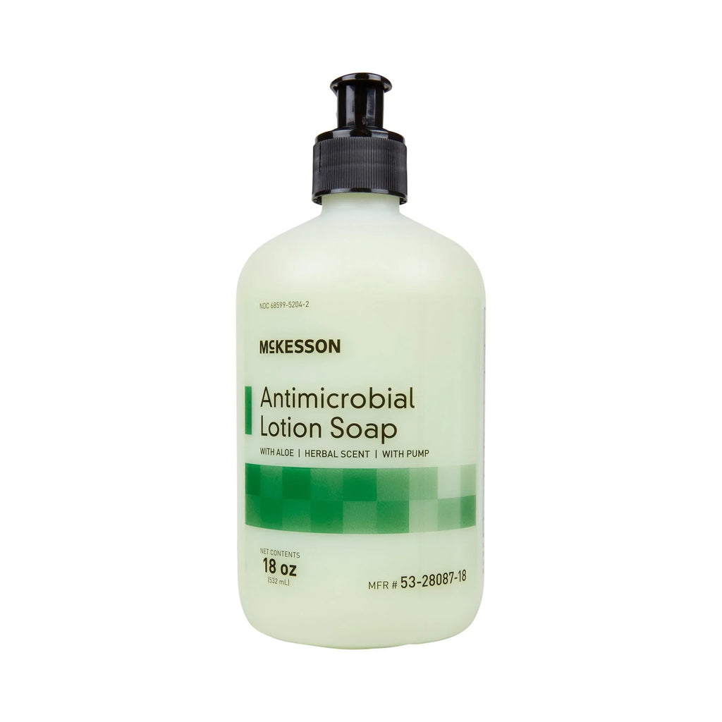 McKesson Antimicrobial Hand Lotion Soap with Aloe - Herbal Scent, 18 oz, 12 Ct