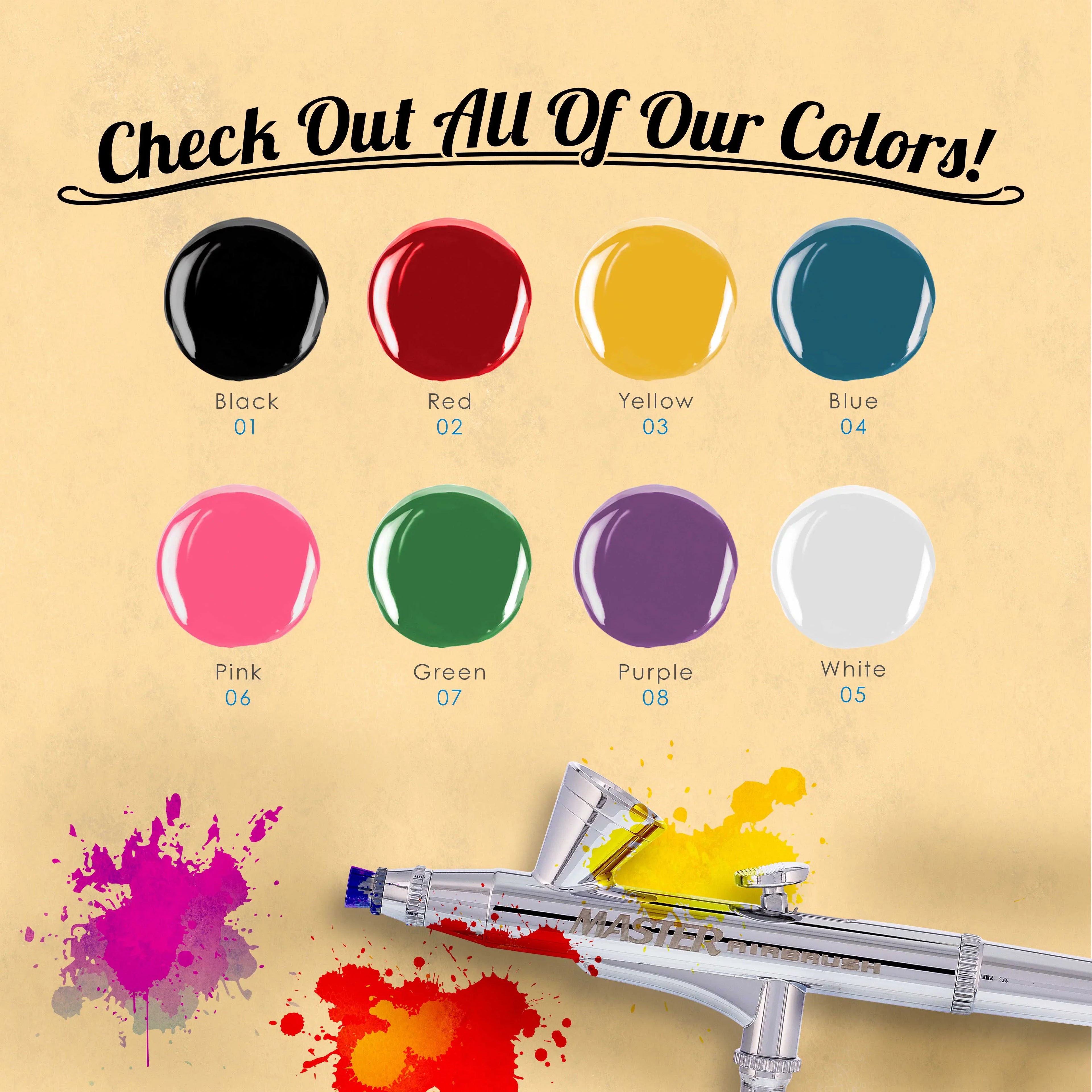 Master Airbrush Air Compressor Custom Body Art System Kit with Airbrush, 8 Color Temporary Tattoo Paint Set, 100 Stencil