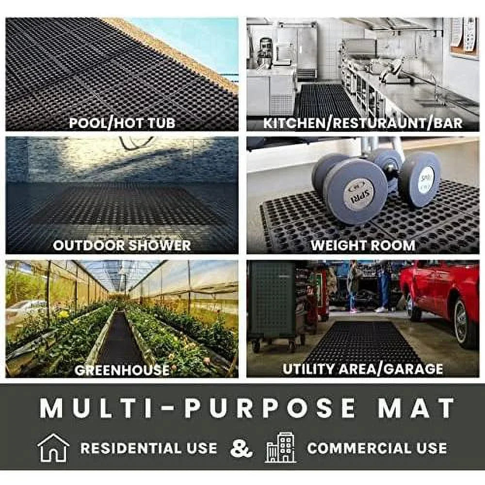 Interlocking Rubber Floor Mat For Restaurant Kitchen Floor Anti Fatigue Bar Door Mat Non-Slip Indoor Outdoor Shower Pool Drainage, Durable Garage Flooring 36 X 36 Inch