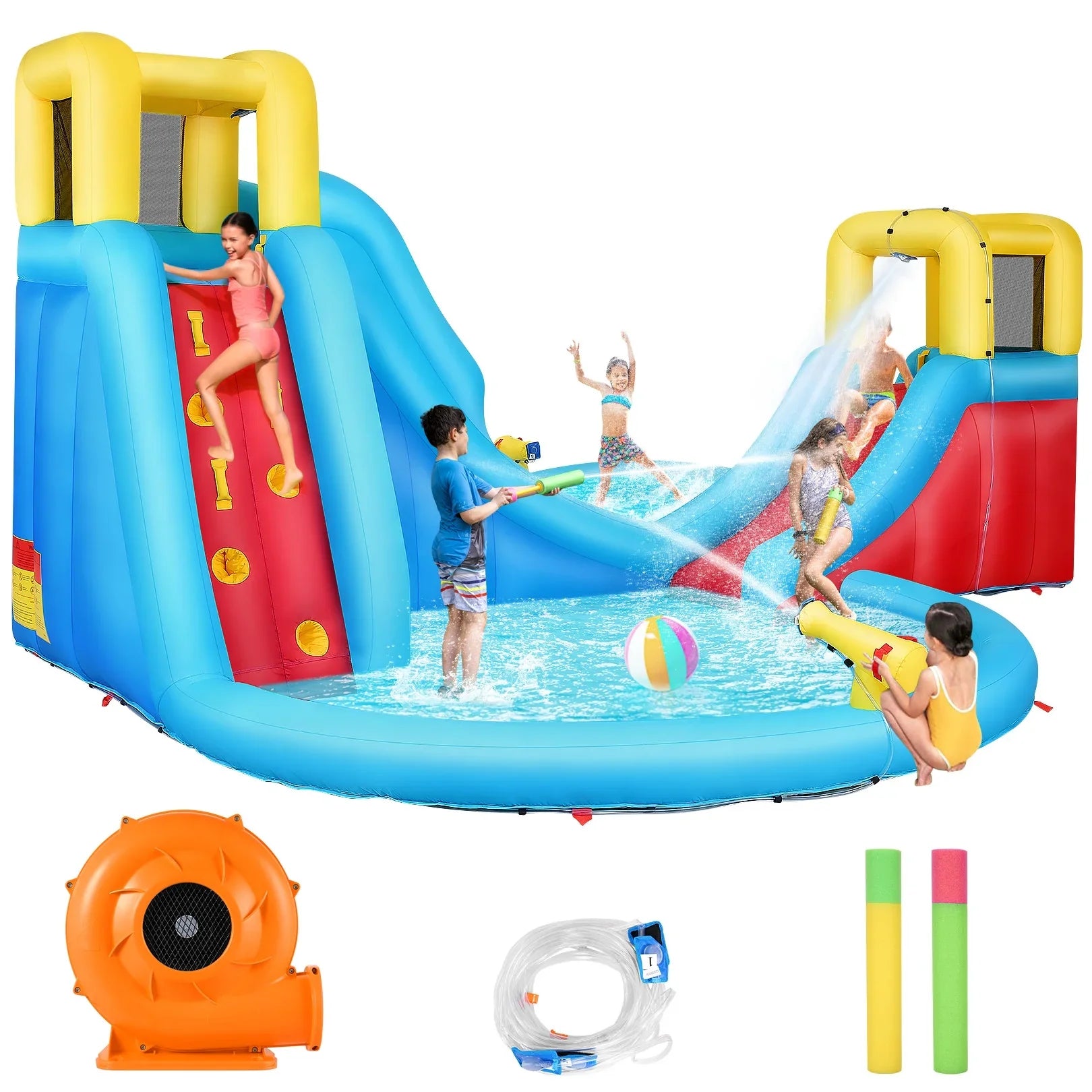 Veeboto Inflatable Water Slide for kids with 520W Blower Bounce House with 2 Water Slides, 2 Splash Pool & 2 Climbing Walls Indoor/Outdoor Playgrounds