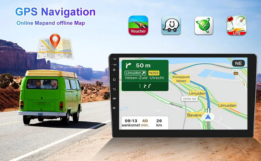 Single 1 DIN Rotatable 10.1'' 1280*720 IPS Android 12 2+32GB Bluetooth Car GPS Navigation WiFi Stereo Radio Apple CarPlay