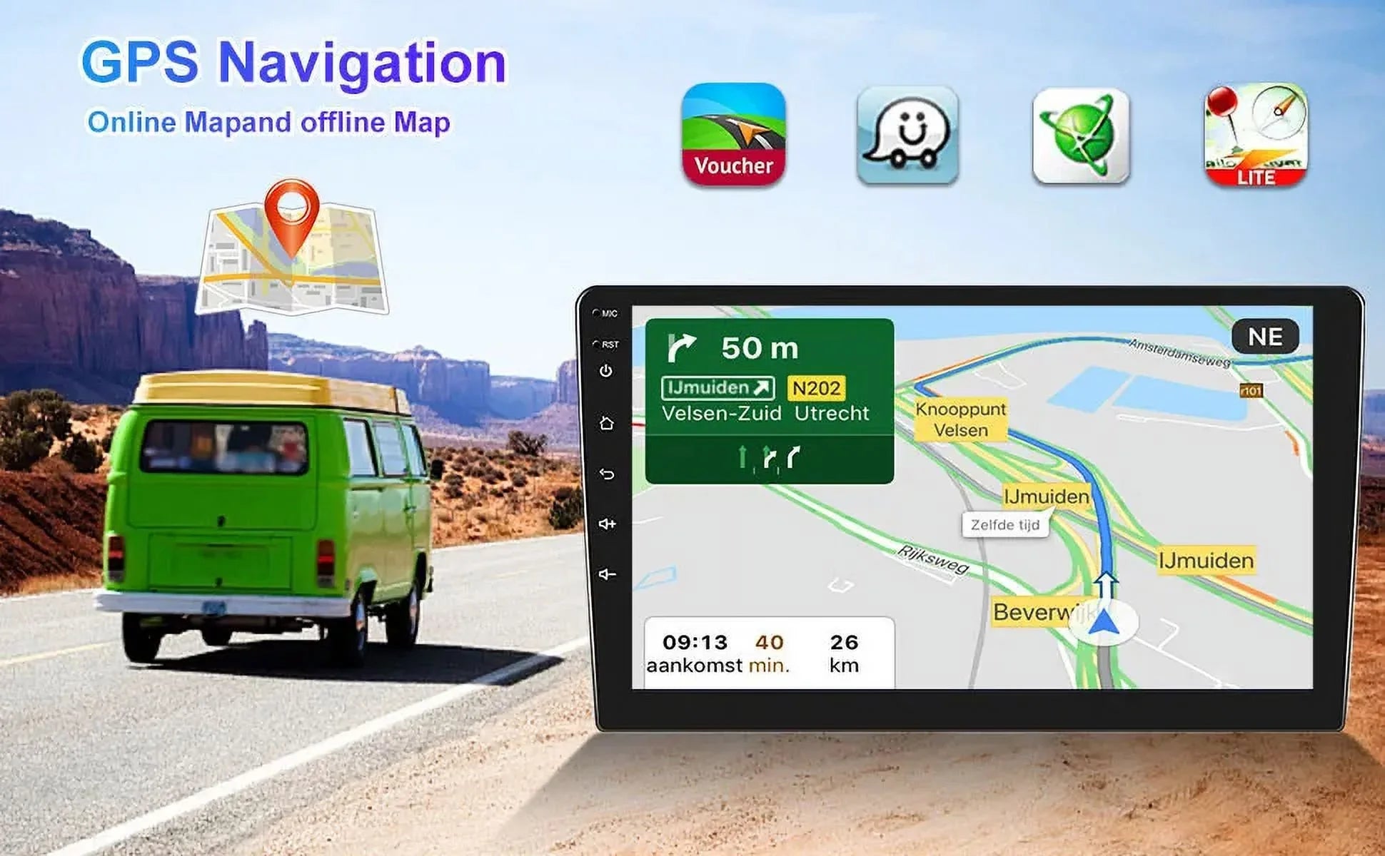 Single 1 DIN Rotatable 10.1'' 1280*720 IPS Android 12 2+32GB Bluetooth Car GPS Navigation WiFi Stereo Radio Apple CarPlay