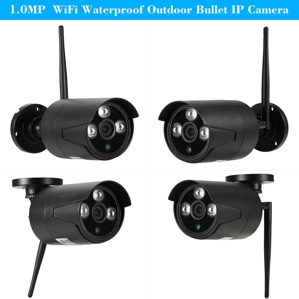 Apexeon Webcam,Wireless WiFi 4CH 1080P Support P2P 1.0MP Wireless 1080P WiFi 1080P  WiFi Waterproof Outdoor IP Camera P2P IR-CUT Vision Motion CCTV NVR Kit 4pcs WiFi Waterproof Florbela