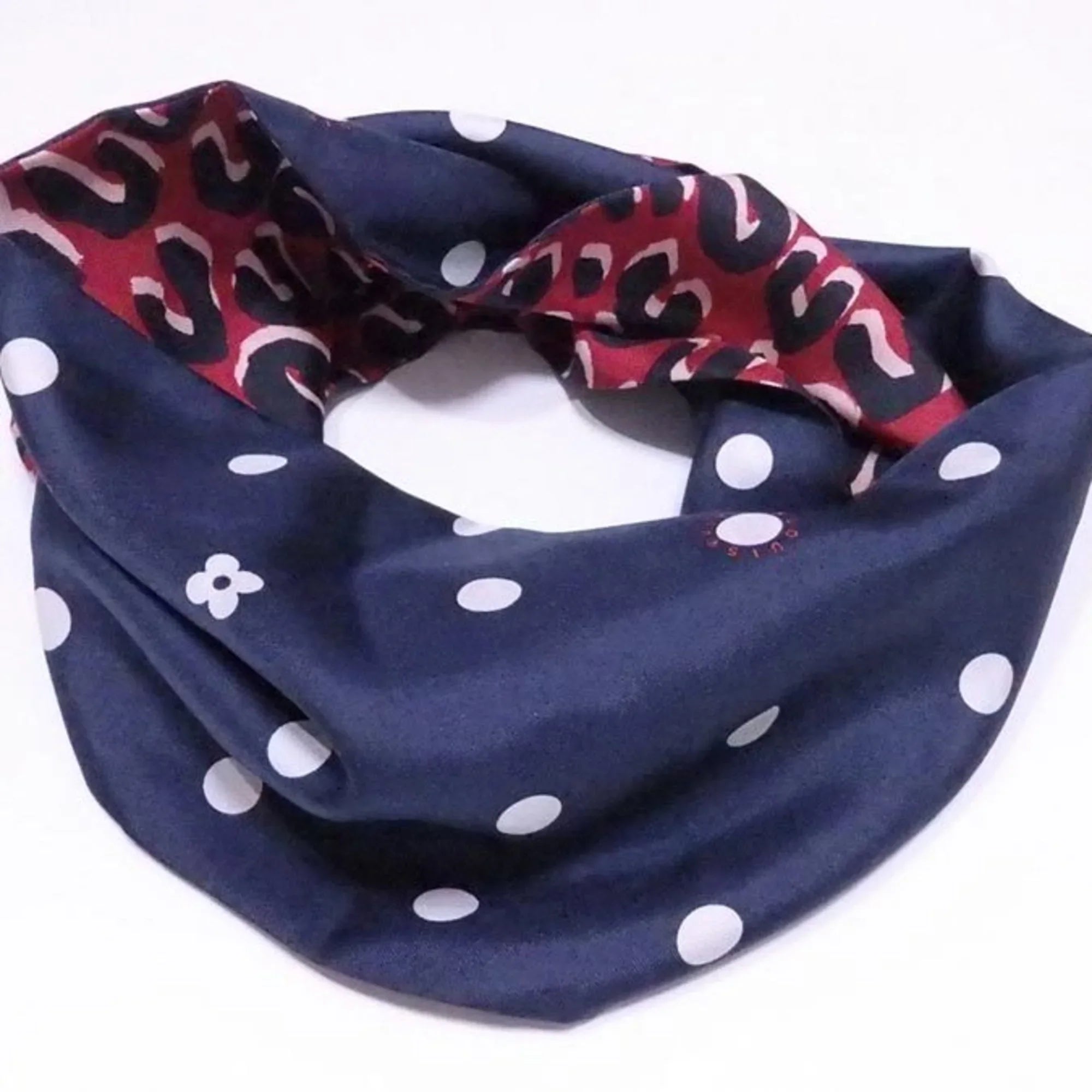 Pre-Owned Louis Vuitton Scarf Snood Leopard Navy x Red Multicolor 100% Silk Women's M74608 (Good)