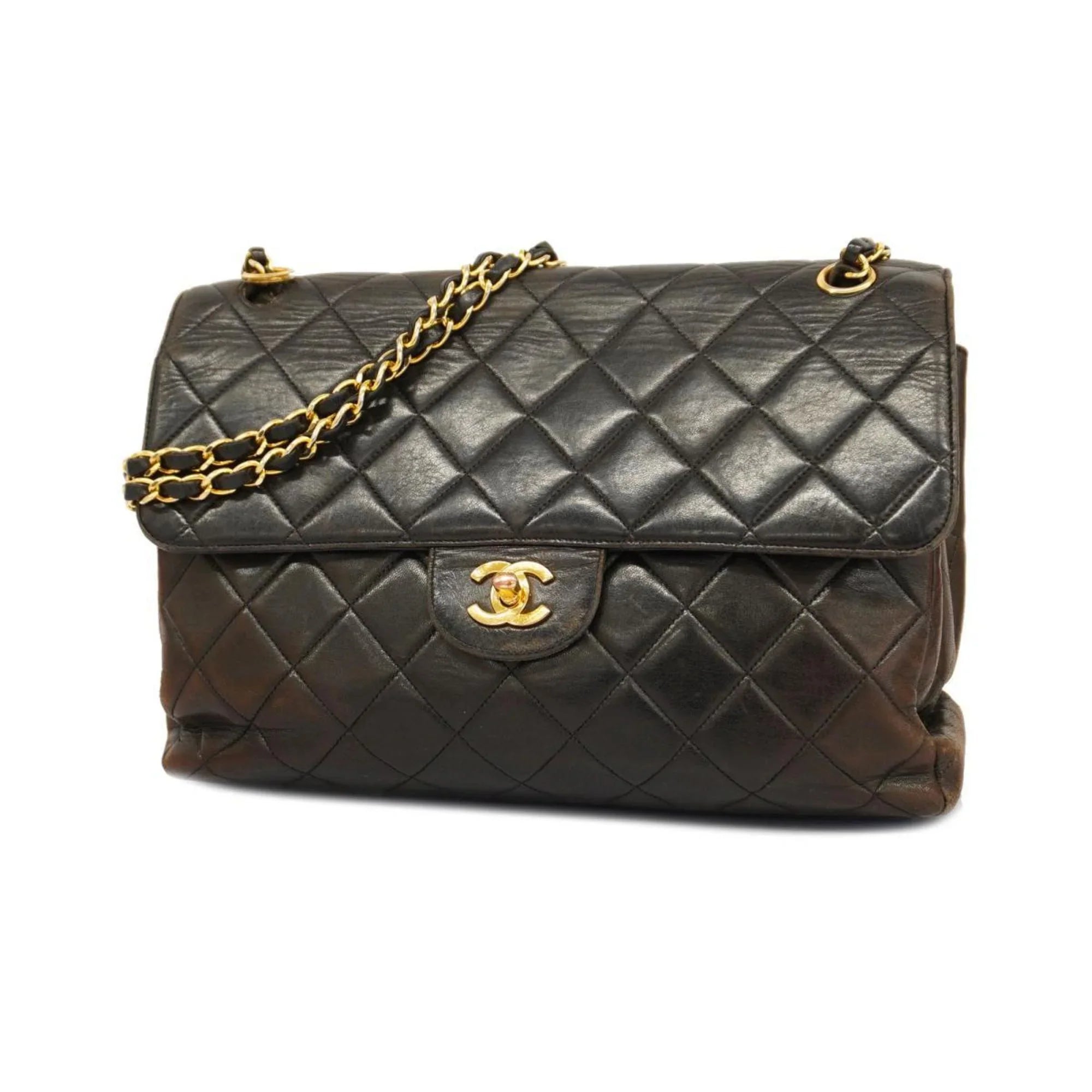 Pre-Owned Chanel Shoulder Bag Matelasse Double Face W Chain Lambskin Black Women's (Good)