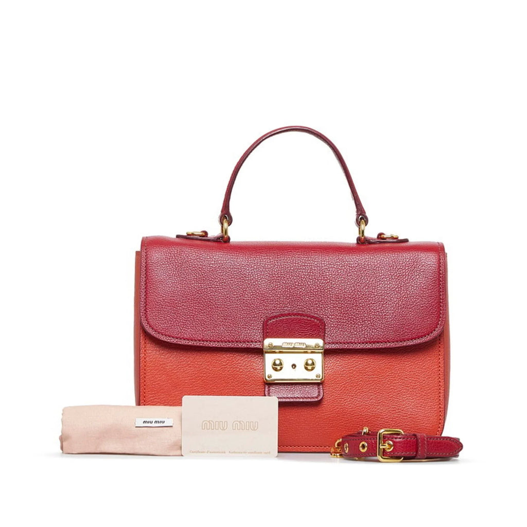 Pre-Owned Miu Miu Miu Madras Bicolor Handbag Shoulder Bag RN0726 Orange Red Leather Ladies MIUMIU (Good)