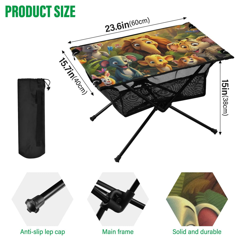 Elephant in Forest Camping Folding Table Portable Beach Table with Storage Bag Compact Picnic Table for Outdoor Travel Fishing BBQ