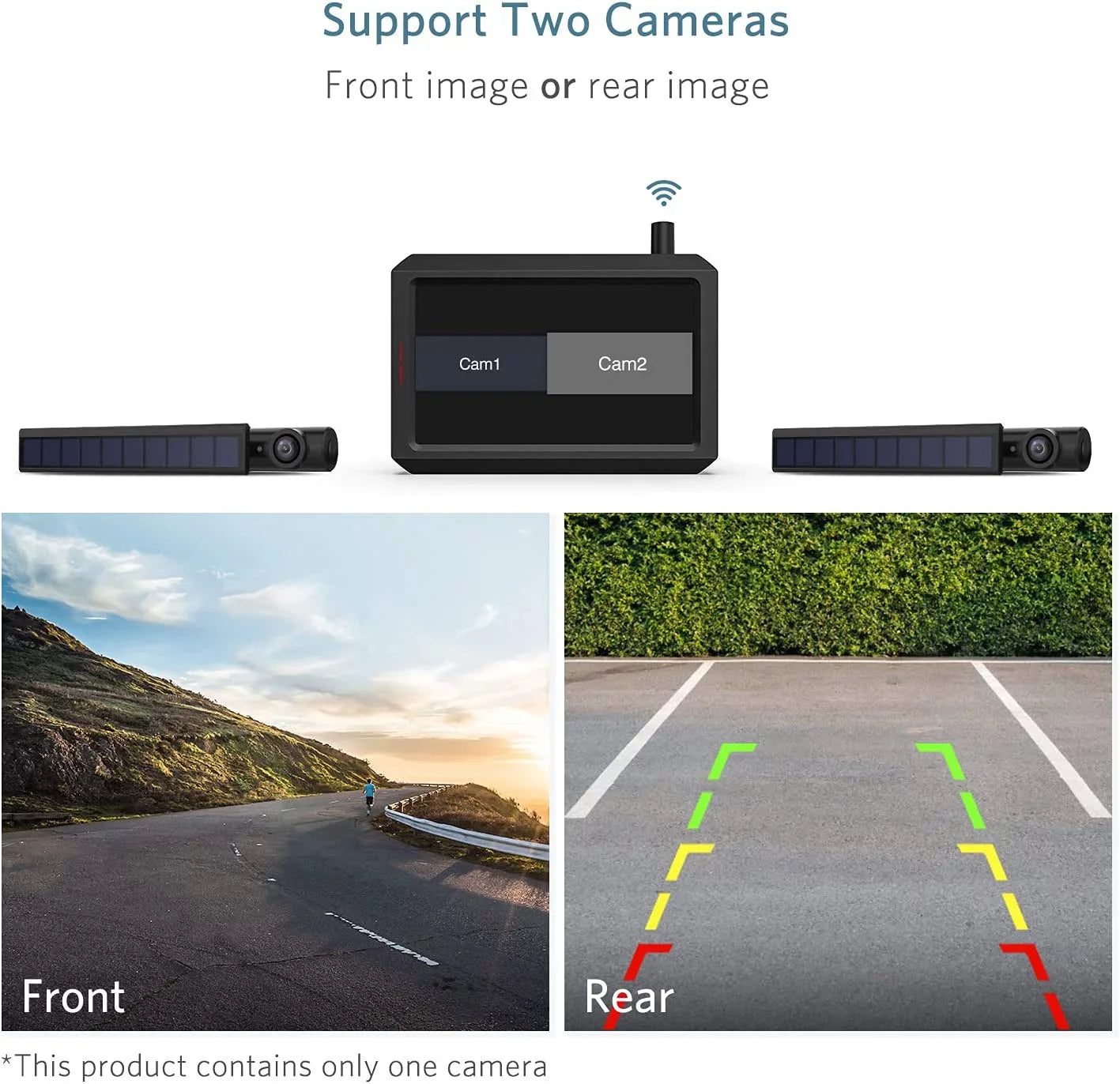 Solar Wireless Backup Camera Trailer Rear View Camera HD Reverse Assistance Supports 2 Cameras