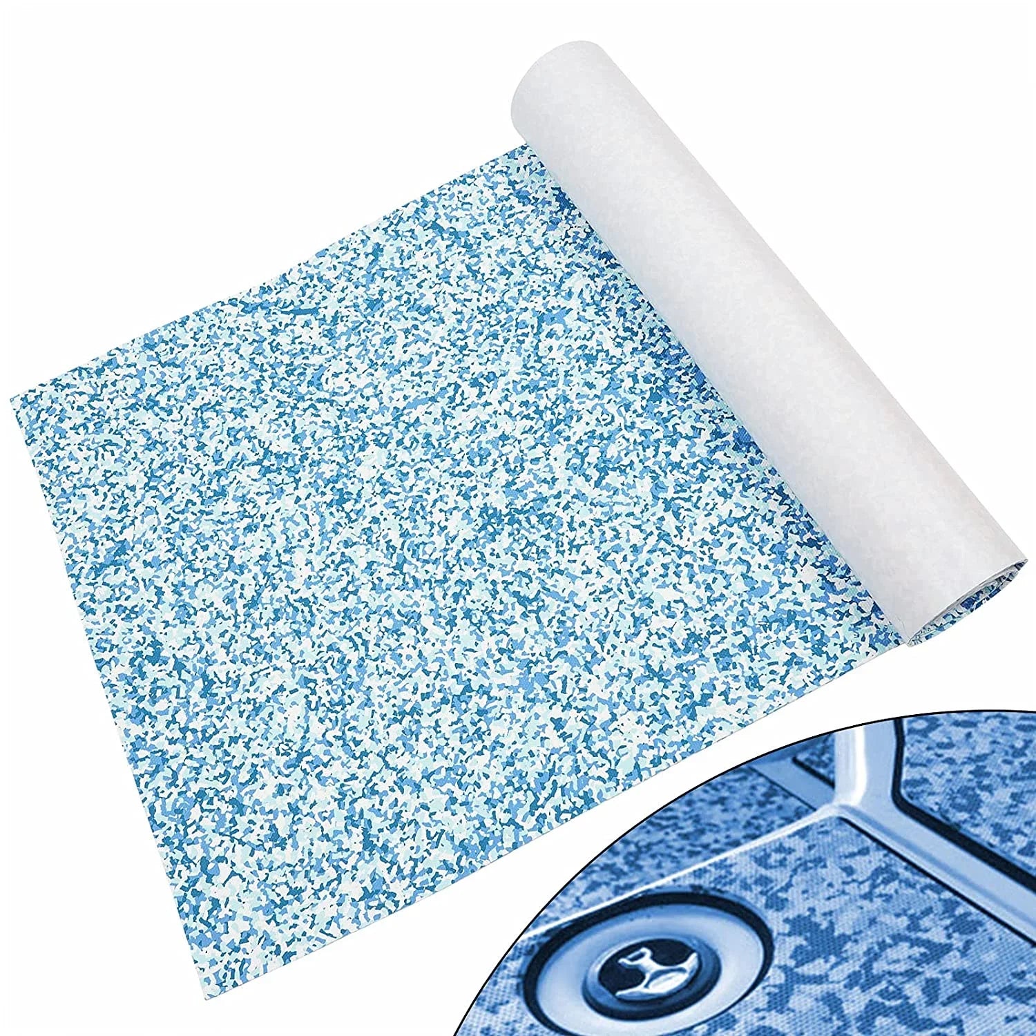 Artificial Teak Boat Floor Mat 35.4X 94.5 inch Non-Slip EVA Foam Yacht Teak Decking Sheet Mat for Marine Yachts RV Car Blue White Camouflage