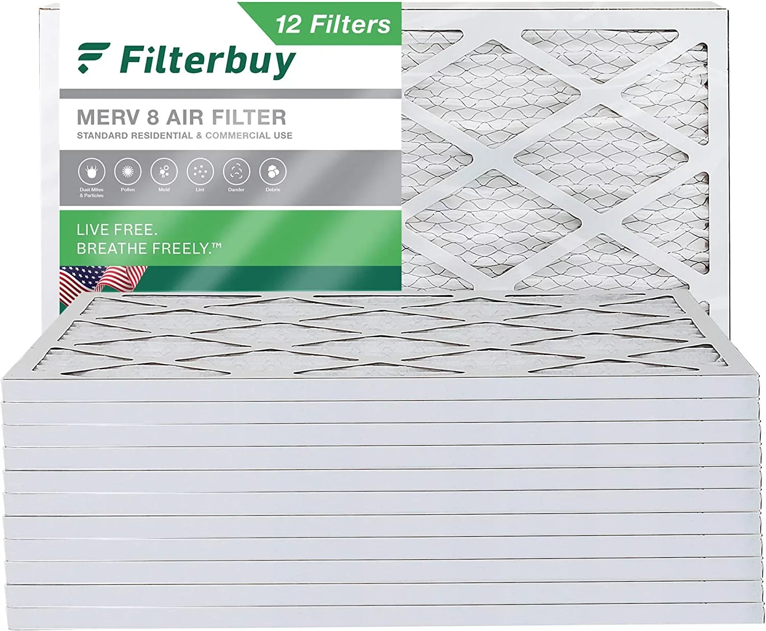 Filterbuy 24x36x1 MERV 8 Pleated HVAC AC Furnace Air Filters (12-Pack)