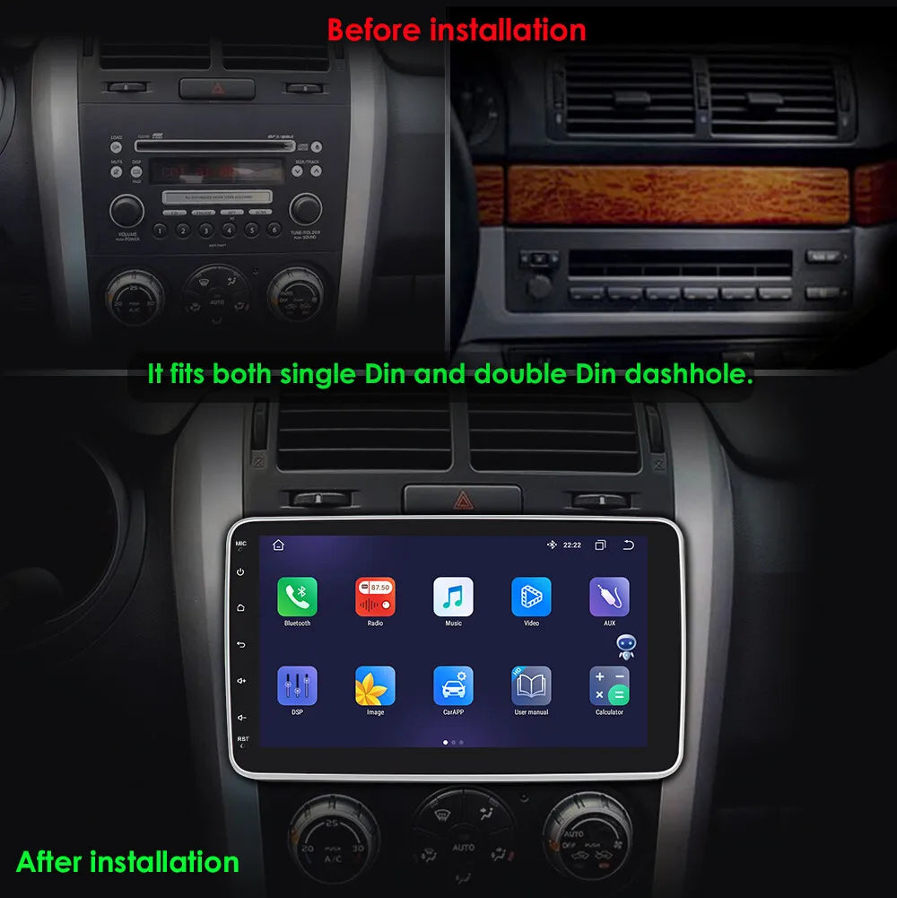 Single 1 DIN Rotatable 10.1'' 1280*720 IPS Android 12 2+32GB Bluetooth Car GPS Navigation WiFi Stereo Radio Apple CarPlay