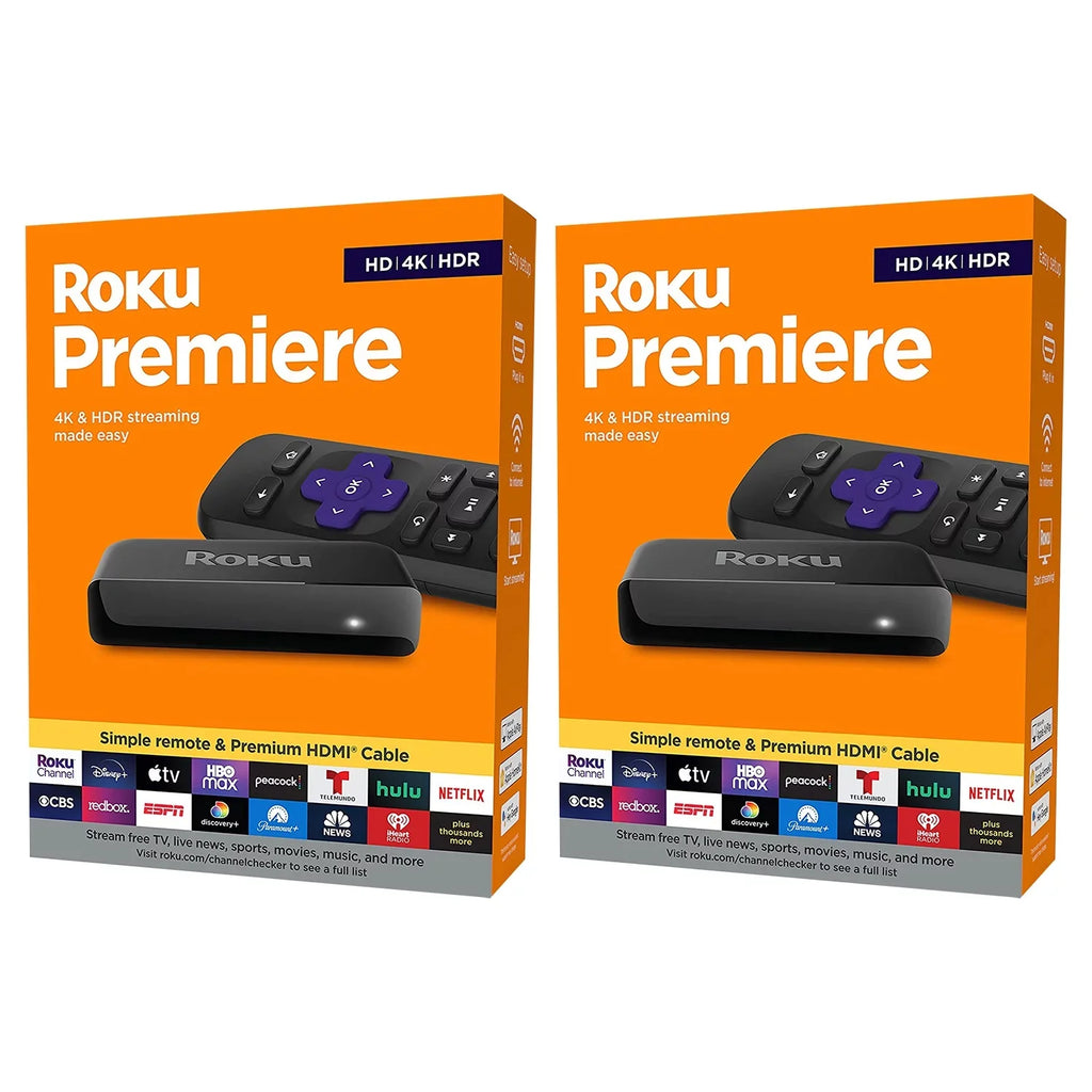 2 Pack Roku Premiere HD 4K HDR Streaming Media Player, Simple Remote and Premium HDMI Cable