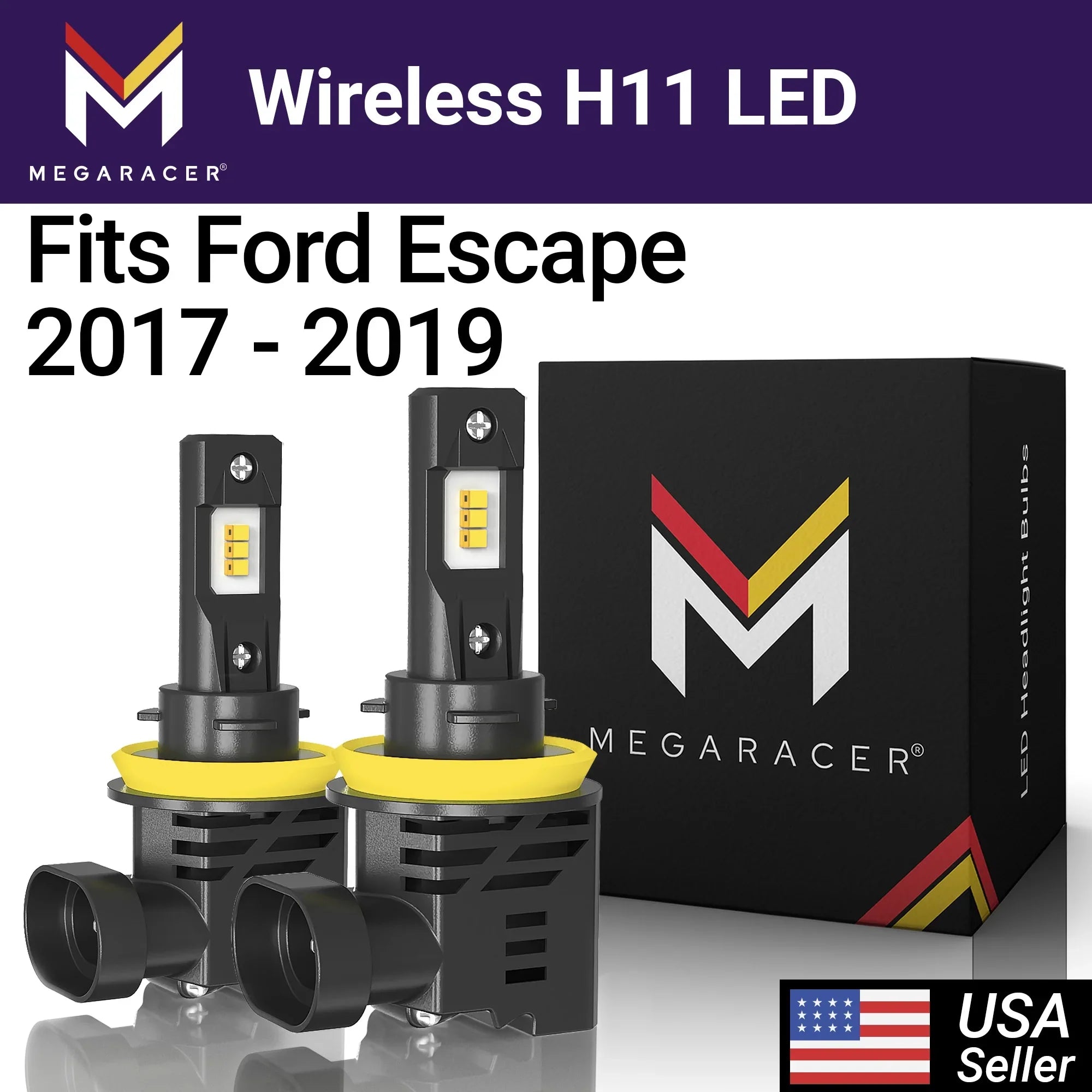 Mega Racer Ford Escape Wireless H11 H8 H9 H16 LED Headlight Bulbs 6500K Cool White 12V 50W 12000LM Ford Escape 2017 2018 2019 17 18 19 High/ Low Beam/ Fog Light Automotive Replacement
