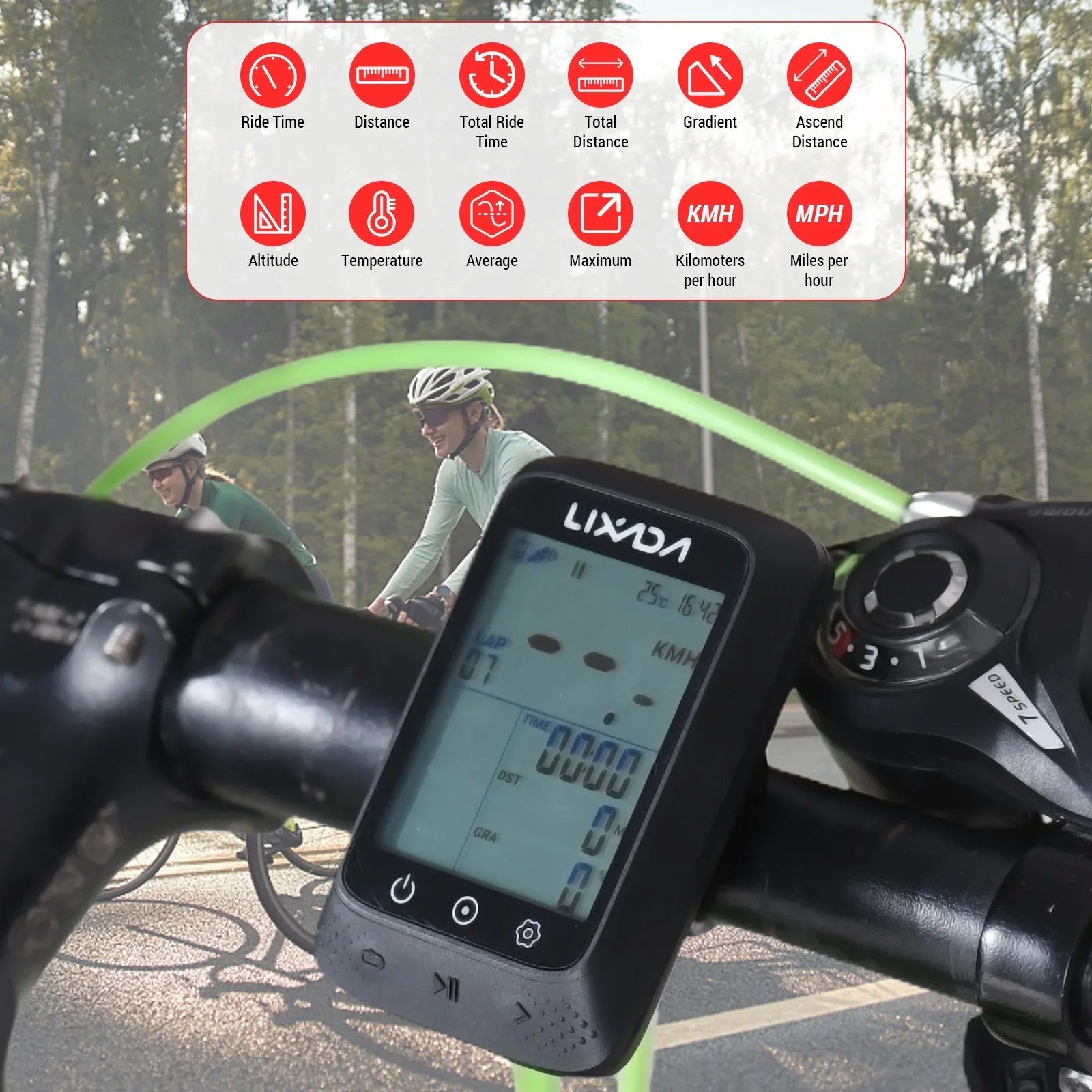 Lixada Wireless Bike GPS Computer with ANT+ Sensor Waterproof 2.3in BT Compatible Strava APP Altitude Gradient